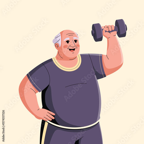 An old man doing exercise with a dumbbell, happy, fit, Elder man