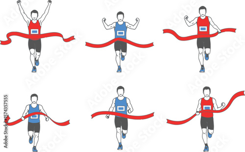Vector art of A runner crosses the finish line with a red ribbon, isolated on transparent background