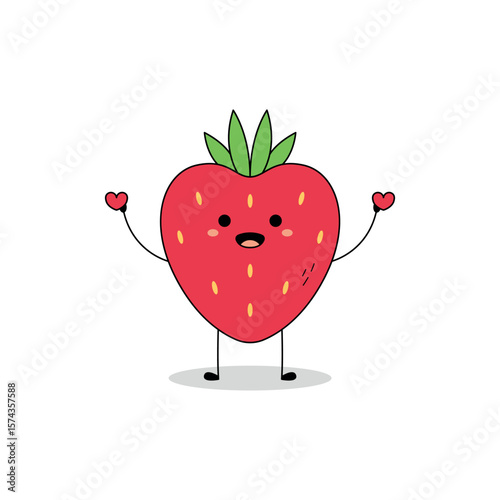 Cute strawberry fruit cartoon character spreading love doodle