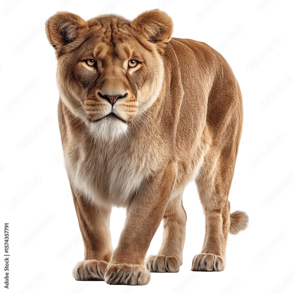 Obraz premium Beautiful lioness standing wildlife animal feline predator mammal isolated on transparent background 