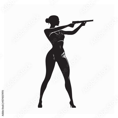 Girl practicing shooting vector silhouette illustration design silhouette style