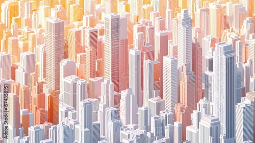 Cityscape of pastel-colored skyscrapers