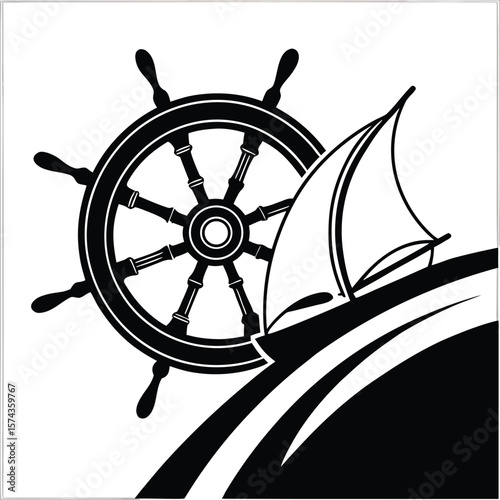 Ship wheel sailing boat black white nautical black and white