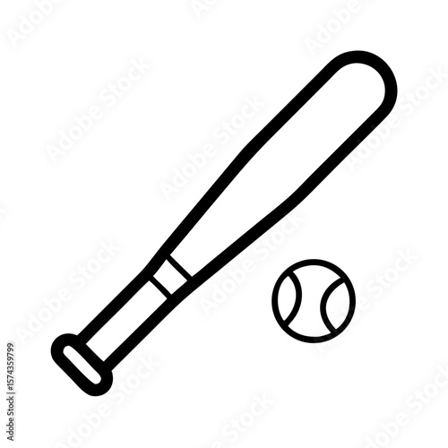 Simple line icon of a baseball bat and ball for sports and recreational activities