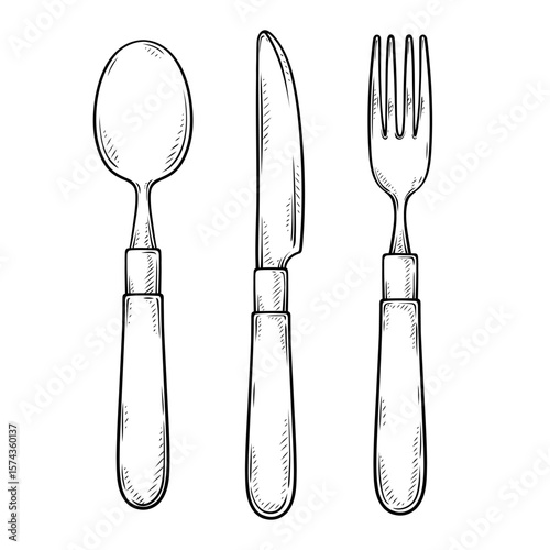 cutlery vector lineart hand drawn illustration set collection