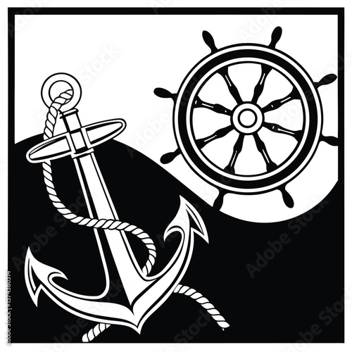 Anchor ship wheel nautical graphic maritime sailing