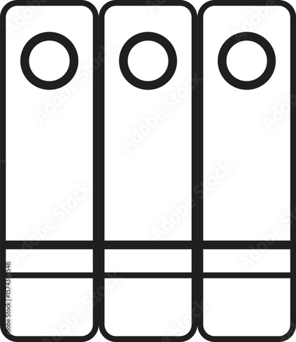 Set of three file binders icon representing office archive, document storage or paperwork filing with transparent background