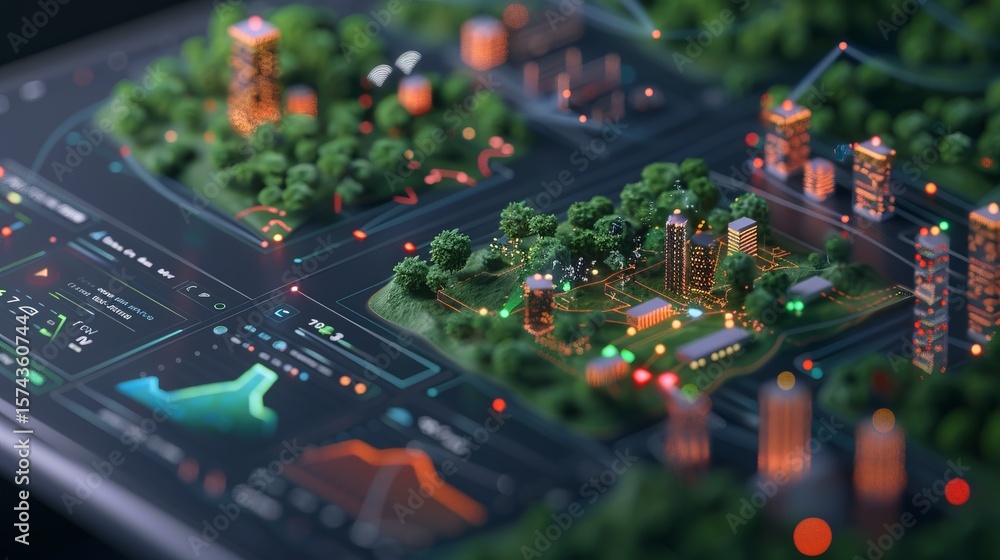 Obraz premium sustainability dashboard, green tech UI, carbon footprint data, futuristic design 