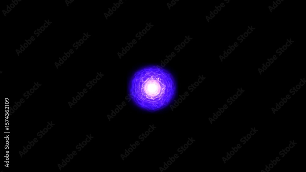 Realistic purple light power ball effect on black background.