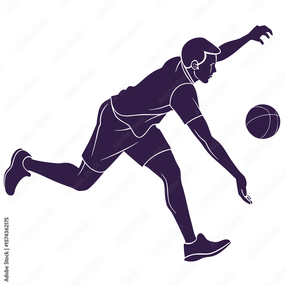 Obraz premium Dynamic silhouette of a male basketball player in action dribbling the ball with intense focus and athletic movement