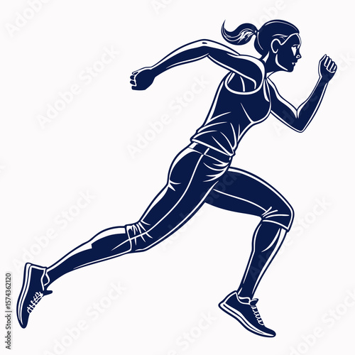 Dynamic silhouette of a woman runner in full stride showcasing athleticism and determination