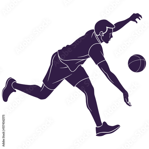 Dynamic silhouette of a male basketball player in action dribbling the ball with intense focus and athletic movement