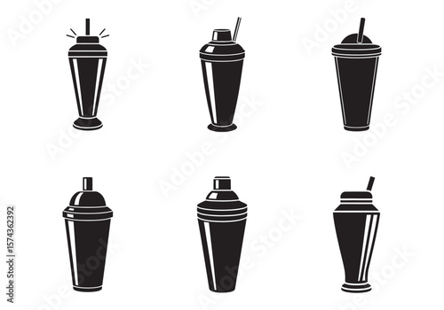 set of cocktail shaker icon silhouette vector illustration