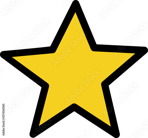 Simple Yellow Star Illustration with Black Outline - Hand-Drawn Cartoon Style Graphic Element