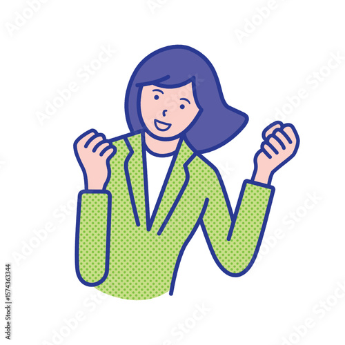 ガッツポーズをする女性の上半身イラスト素材