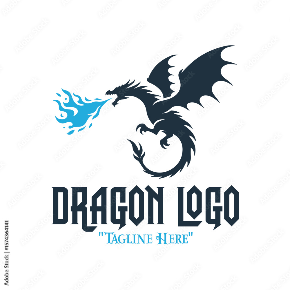Obraz premium Dynamic Black Dragon with Blue Fire for Iconic Branding and Fantasy Identity Design 