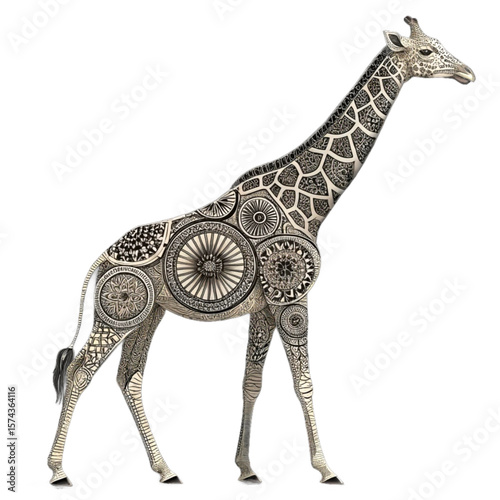 giraffe illustration in intricate mandala and tribal patterns