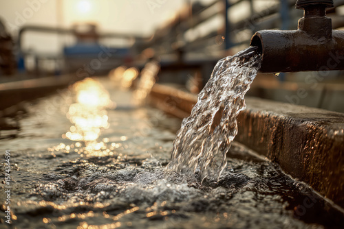 Wallpaper Mural Water flows dynamically over industrial pipes, highlighting the interaction between nature and machinery in a factory during daylight Torontodigital.ca
