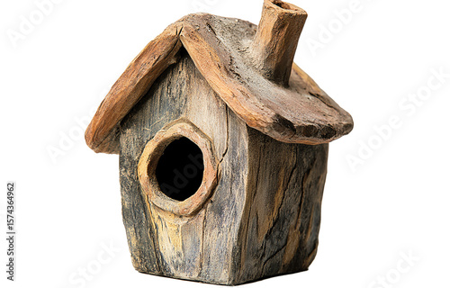 Wooden bird house isolated on white background small handmade birdhouse for garden nesting and shelter.