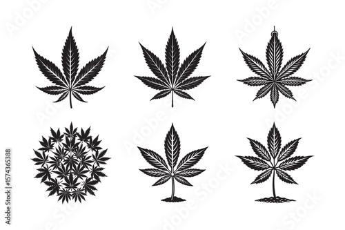 silhouette Marijuana cannabis hemp leaf set bundle