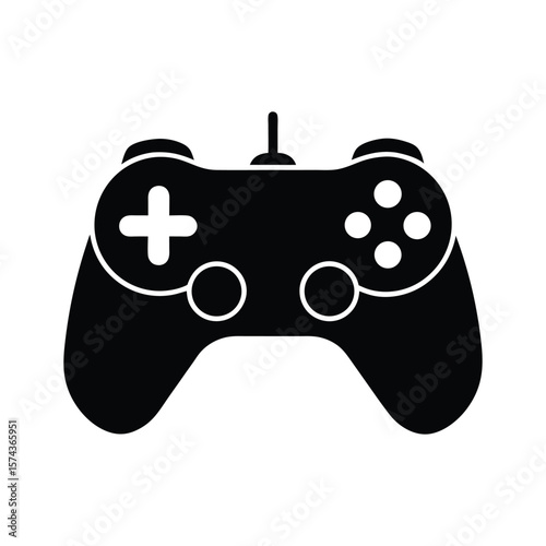 Vector icon of a black video game controller, ideal for depicting gaming, fun, and entertainment