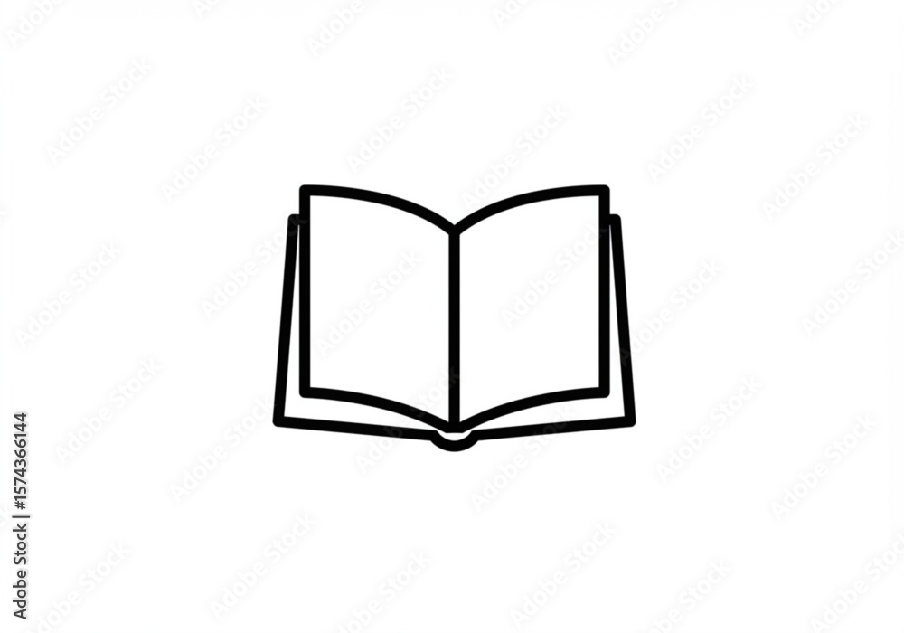 Simple outline of an open book with blank pages on a white background Simple outline of an open book with blank pages on a white background