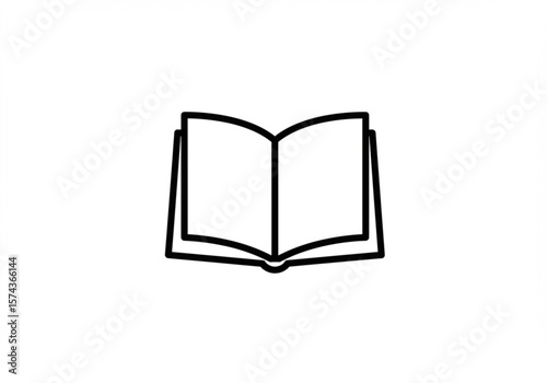 Simple outline of an open book with blank pages on a white background