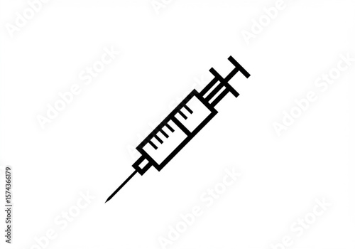Simple black line art icon of a medical syringe on a white background