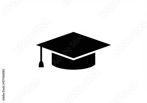 Black graduation cap icon on a white background representing education and achievement