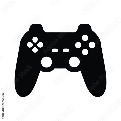 Vector icon of a black video game controller, ideal for depicting gaming, fun, and entertainment