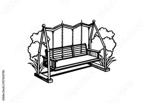 Silhouette of porch swing isolated on a white background