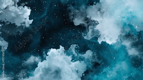 Celestial Dreamscape: An Ethereal Depiction of Clouds and Stars in a Deep Blue Sky