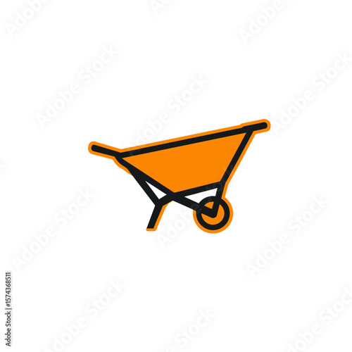 Orange wheelbarrow carries goods isolated white background detailed