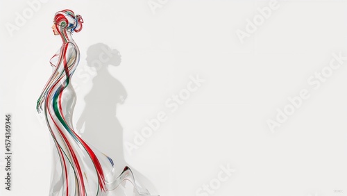 Abstract Female Form in Flowing Colored Glass Ribbons on White Background