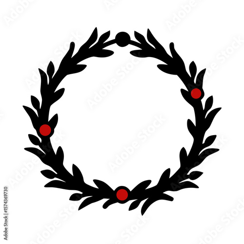 Festive pine wreath silhouette design with red berries