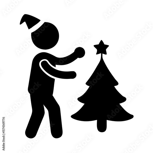 Child decorating christmas tree silhouette vector design