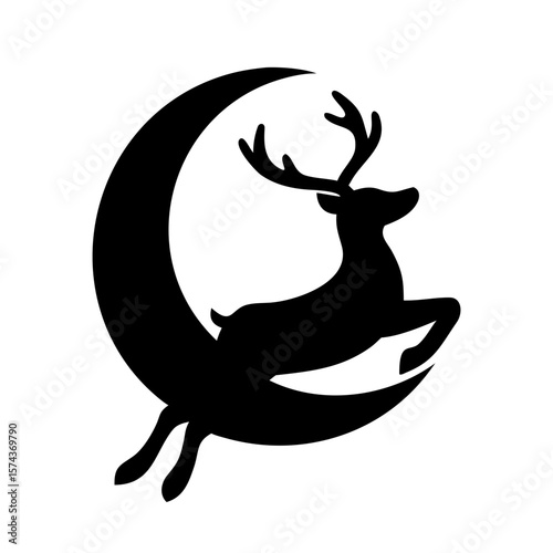 Reindeer silhouette against the moon night sky vector illustration