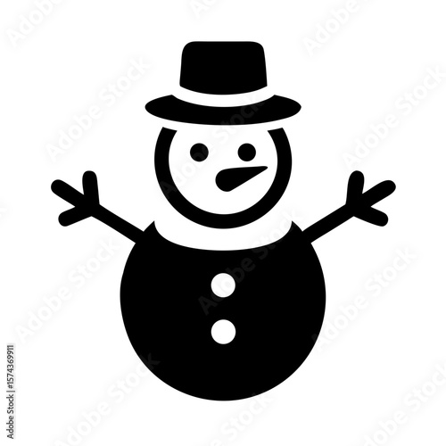 Black snowman silhouette with scarf and carrot nose design