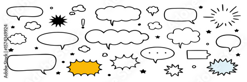 Collection of Hand-Drawn Speech Bubbles & Comic Book Elements