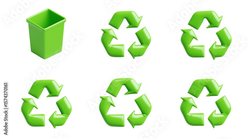 Recycling symbols and waste bin, promoting environmental awareness isolated on white background