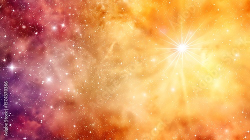 Colorful cosmic backdrop depicting a radiant starburst in a vibrant nebula landscape