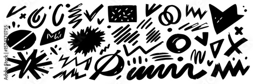 Hand-drawn Black Doodle Elements: Abstract Shapes & Lines