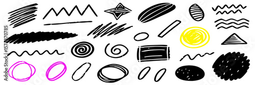 Hand-drawn Doodle Shapes: Black & White Abstract Elements