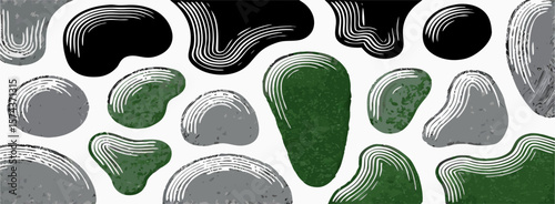 Abstract Green, Black, and Gray Blob Shapes Background