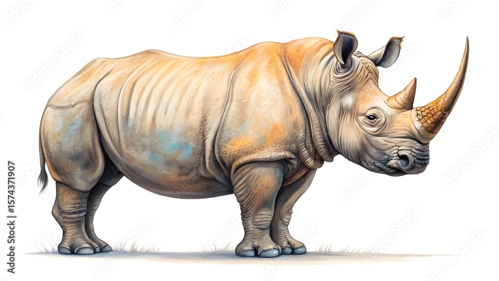 Fototapeta premium A rhinoceros with a large horn on a white background