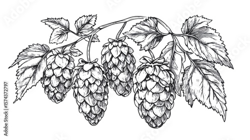 Vintage Beer Hops Woodcut Engraving Style for Brewery and Pub Concept
