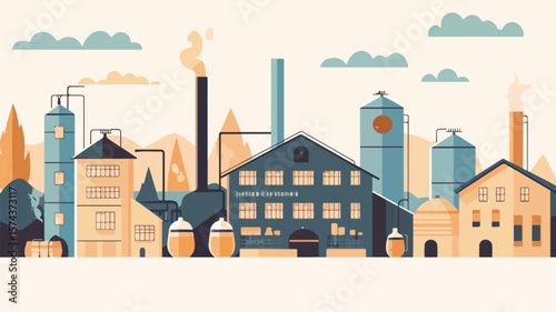 Vintage Brewery Wood Block Print Style Vector Illustration