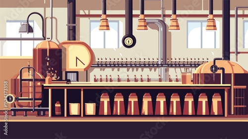 Vintage Brewery Wood Block Print Style Vector Illustration