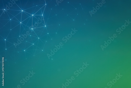 Abstract network of glowing nodes and lines on a blue to green gradient background