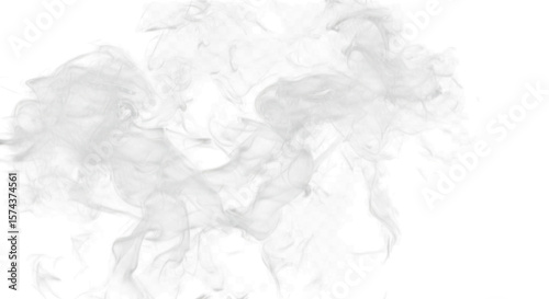 Photo of Wispy white smoke swirls and drifts, isolated on transparent background, creating an ethereal